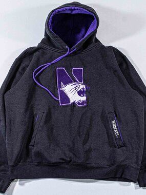 Vintage Northwestern Wildcats Hoodie Large Y2K Faded Black Team Edition Apparel